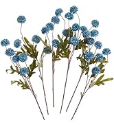SITUMEIZI Faux Silk Pompon Mum Blue Artificial Flowers Fake Mini Chrysanthemum Flowers Mums 6Pcs ...