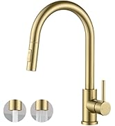 FORIOUS Gold Kitchen Faucet with Pull Down Sprayer, Classic Single Hole Kitchen Sink Faucet with ...