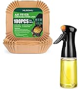 Air Fryer Disposable Paper Liner, 7.9inch 100PCS Non-Stick Square Parchment Paper, Oil Sprayer fo...