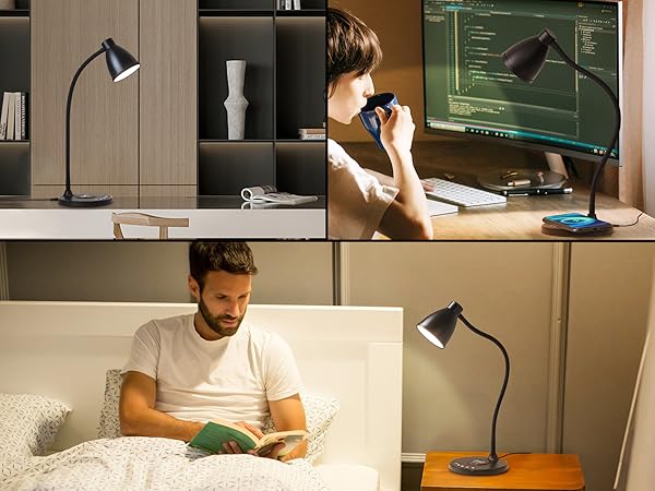 Desk Lamp for Home Office LED Desk Light USB Charging Ports Bedside Table Lamp for Dorm Room