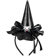 TIIZIISII Halloween Witch Hat Headband Black Bow Spider Hairband | Spooky witch costume headwear ...