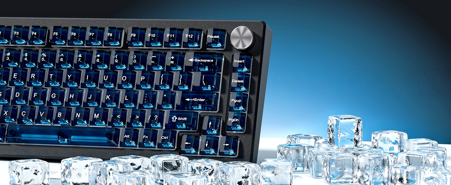 Dark Blue Clear Keyboard keycaps,Transparent keycaps,Crystal Jelly Key Cap Set,Shine Through Key cap