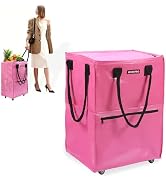 WORKPRO Medium Reusable Grocery Bag on Wheels, Heavy Duty Rolling Shopping Tote with Handle, Fold...
