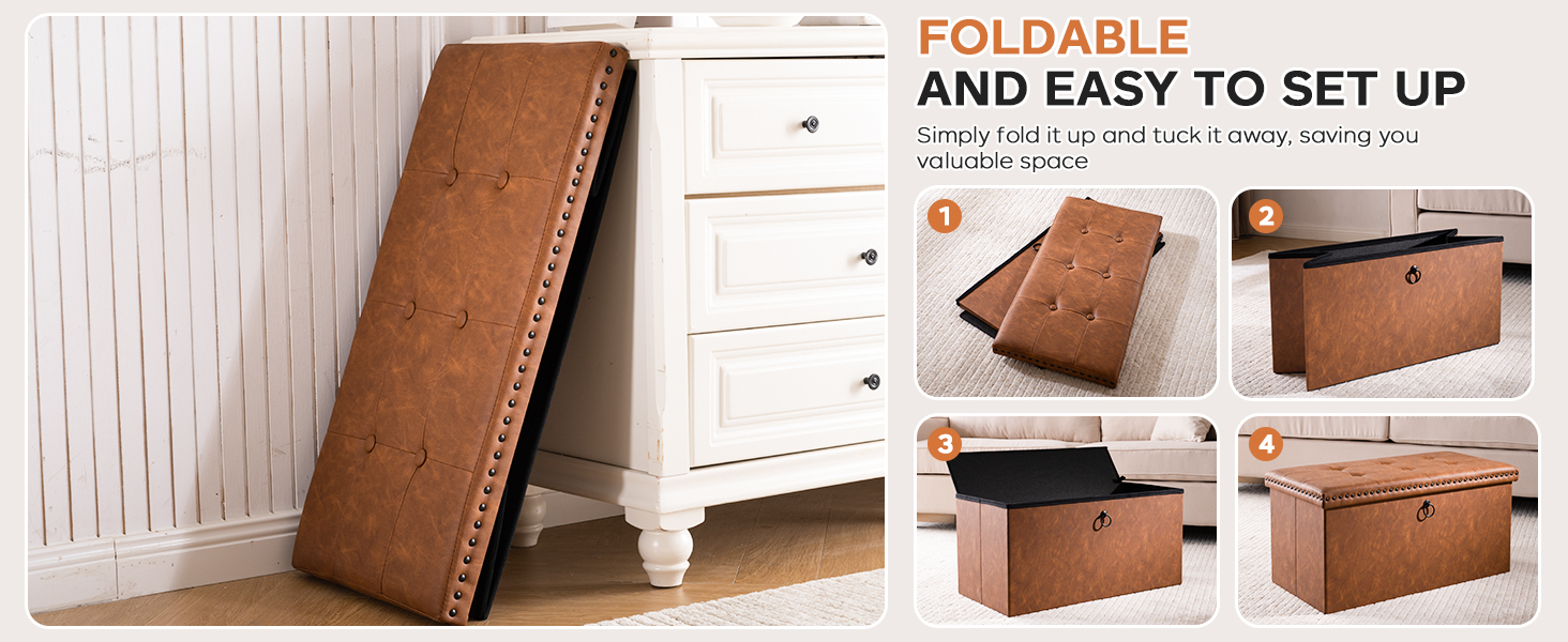 oakvivo Folding Storage Ottoman Bench Small Leather Foot Rest Stools Ottoman with Storage Footstool
