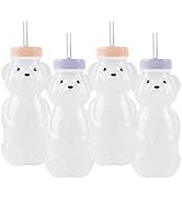 Honey Bear Straw Cups for Babies 4 pack, 8oz straw bear cup with improved safety lid design, hone...