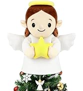 9 Inch White Cartoon Angel Christmas Tree Topper,Cute Plush Cartoon Angels Tree Topper with Yello...