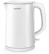 COMFEE' Electric Kettle and Tea Kettle, 1.5L Double Wall, Stainless Steel Interior, Lid &amp; Spout, ...