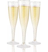 WDF 36 Pack Gold Glitter Plastic Champagne Flutes - 7OZ Disposable Gold Champagne Glasses Plastic...
