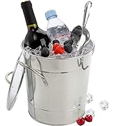 YOUEON 4L Ice Bucket with Scoop and Lid, Galvanized Metal Bucket with Carry Handles, Double Walle...