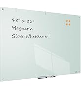 TSJ OFFICE Glass Dry-Erase Board - 48 x 36 Inches Wall Mounted Glass Magnetic Whiteboard, Large F...
