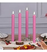 Girimax Hot Pink Ribbed Flameless Taper Candles with Remote, Flickering LED Wax Candlesticks Batt...