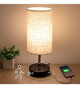 lifeholder Motion Sensor Lamp, USB Lamp Include Warm White Bulb, Fabric Shade Lamp Built in USB P...