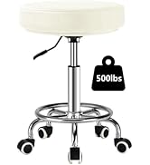 LIMKOMES Adjustable Rolling Stool with Wheels Heavy Duty 500lb Round RollingStool with Footrest, ...