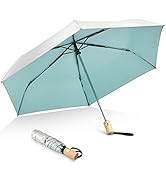 G4Free UPF 50+ UV Protection Travel Umbrella with Wooden Handle, 42 Inch Lightweight Sun Rain Fol...