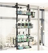 HapiRm 4 Tier Over the Door Shower Caddy, Hanging Shower Caddy with 22 Hooks and 2 Toothbrush Hol...