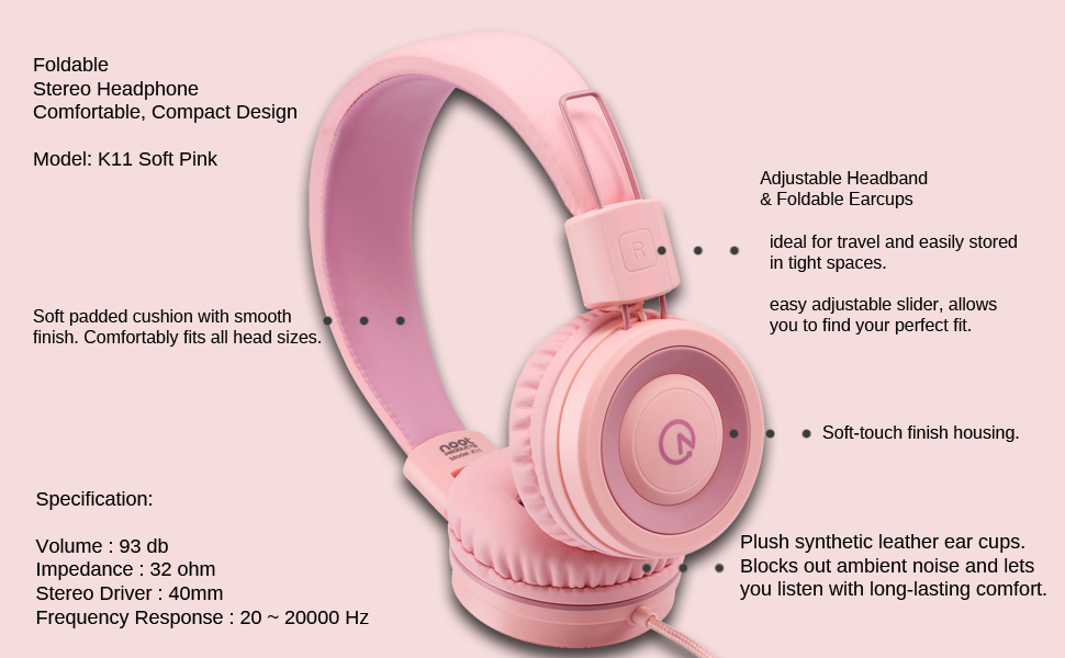 Kids headphones K11 Soft Pink