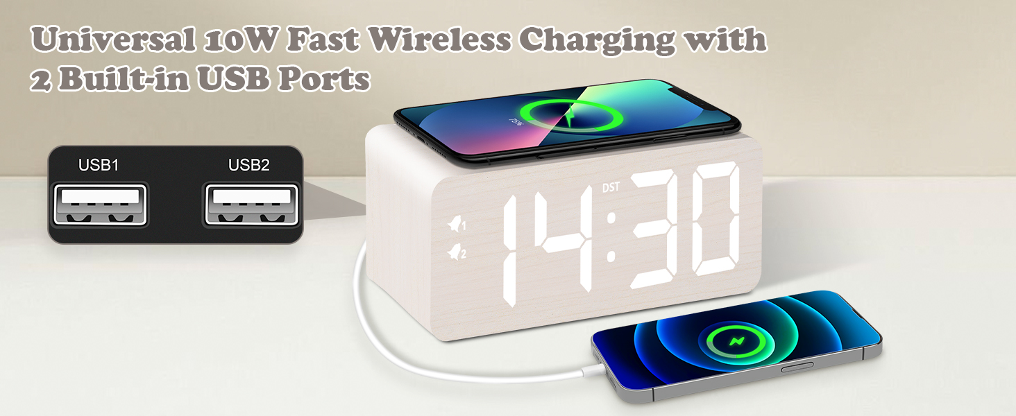 Universal 10W Fast Wireless Charging with 2 Built-in USB Ports