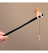Cat Fishing Hairpin 6.69 Inch Long Hair Sticks, Sandalwood Tassel Hair Clip Shawl Hair Pins Retro...