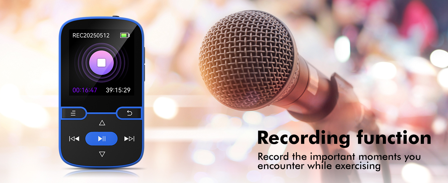 64GB Clip MP3 Player with Bluetooth 5.3, A-B Repeat, Audio Shuffle Playback