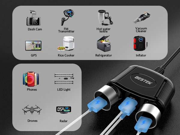 BESTEK Cigarette Lighter Splitter Adapter