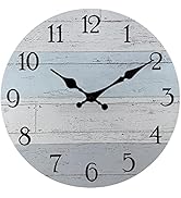 Plumeet Wall Clock, 12'' Frameless Wooden Wall Clocks with Silent Quartz Movement, Rustic Coastal...