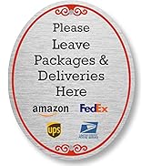 Please Leave Packages And Deliveries Here" Designer Oval Sign with Symbols
