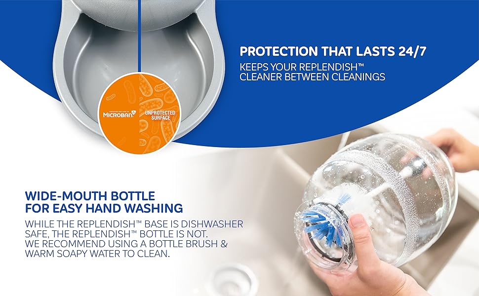 protection that lasts 24/7, wide mount bottle for easy washing