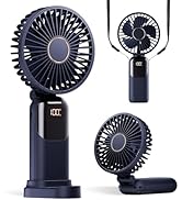 Portable Handheld Fan, 4200mAh Battery Operated Fan, 5 Speeds Personal Fan with Base, Digital Dis...