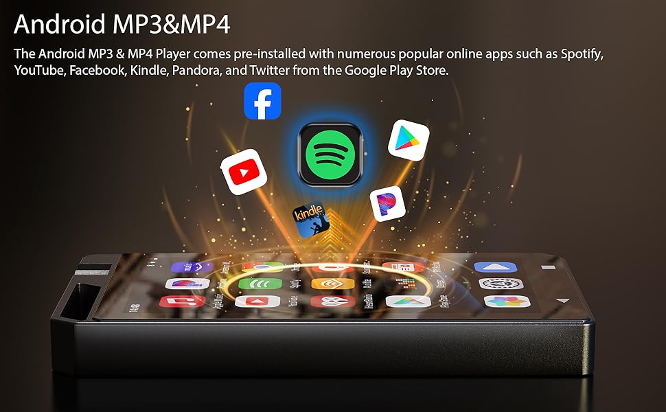 Android MP3 Player with WiFi, Spotify and YouTube Music Player, Smart MP4 with Google Play Store