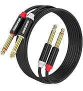 HOSONGIN Dual 1/4 inch TS to Dual 1/4 inch TS Stereo Interconnect Insert Cable, PVC Jacket Gold-P...