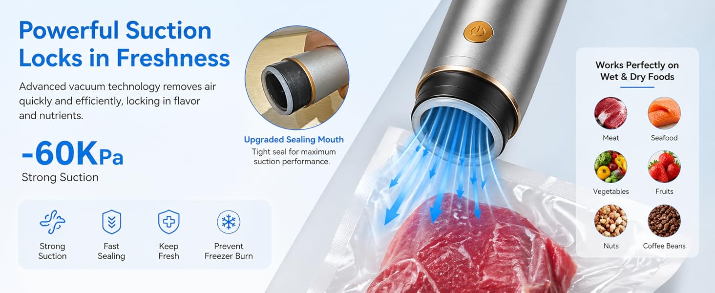 Compact Vacuum Sealer for Food Powerful Handheld Vacuum Sealer Seal Meal Saver Portable Food Sealer