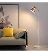Gold Brass Industrial Floor Lamps with Bright 12W LED Bulb Adjustable 3 Colors, Living Room Sofa ...