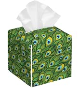 BLYKVGHQ Leather Tissue Box Holder Peacock Feather Tissue Box Cover Facial Paper Case Organizer C...