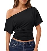 Trendy Queen Off the Shoulder Tops for Women 2026 Summer Short Sleeve Shirts Casual Cute Spring C...