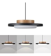 Dimmable Pendant Lights,15 inch,Natural Wood Cap,3000K/Warm White/22W,LED Pendant Light Fixtures ...