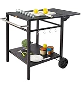 VEVOR Outdoor Grill Dining Cart with Double-Shelf, BBQ Movable Food Prep Table, Multifunctional F...