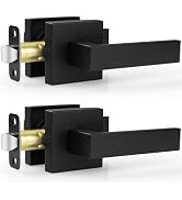 Estmoon 2 Pack Passage Door Levers Matte Black Door Handle Interior Door Knobs Square Heavy Duty ...