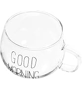 Glass Soup Bowl Clear Coffee Mug Glass Cereal Mug Good Morning Mug Breakfast Milk Cup for Porridg...