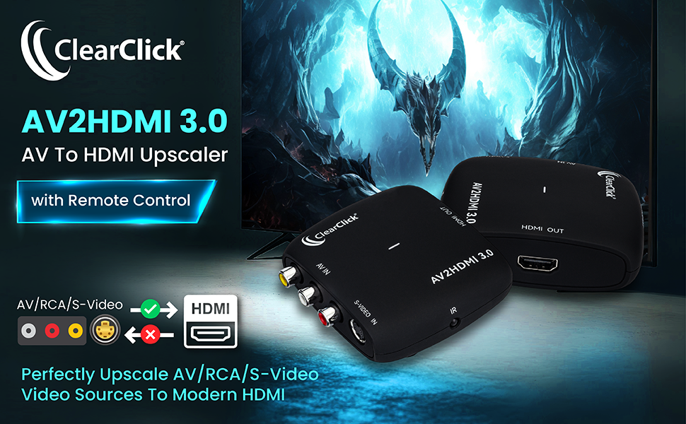 AV To HDMI Converter with Remote Control and S-Video Input