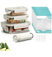17 PCS Borosilicate Glass Food Vacuum Storage Containers, Vacuum Seal, Airtight,Pantry Kitchen St...