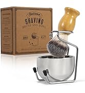 ÖkoStamm Shaving Brush and Bowl - Bamboo Shaving Brush for Men with Synthetic Badger Bristle, Sta...