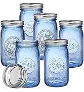 Tebery 6 Pack Vintage Blue Home Mason Jars with Airtight lids &amp; Bands, 32Oz Wide Mouth Quart Glas...