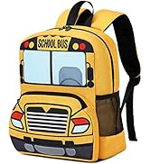 Kids Backpack for Boys Girls Preschool Bookbags 3D Cartoon Daycare Toddler Bags (Yellow bus)