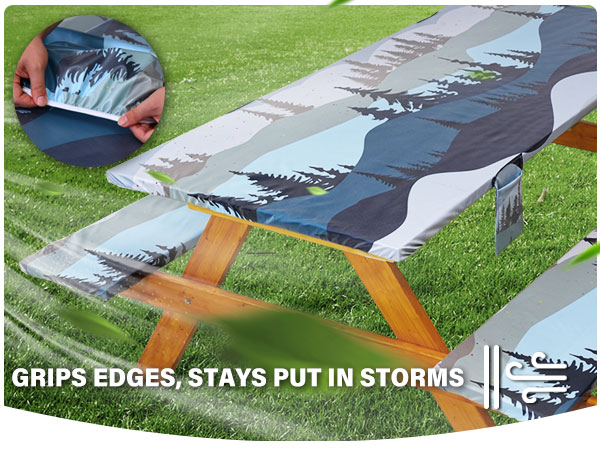 Fitted Picnic Table Cover with Bench Covers Waterproof Elastic Edges