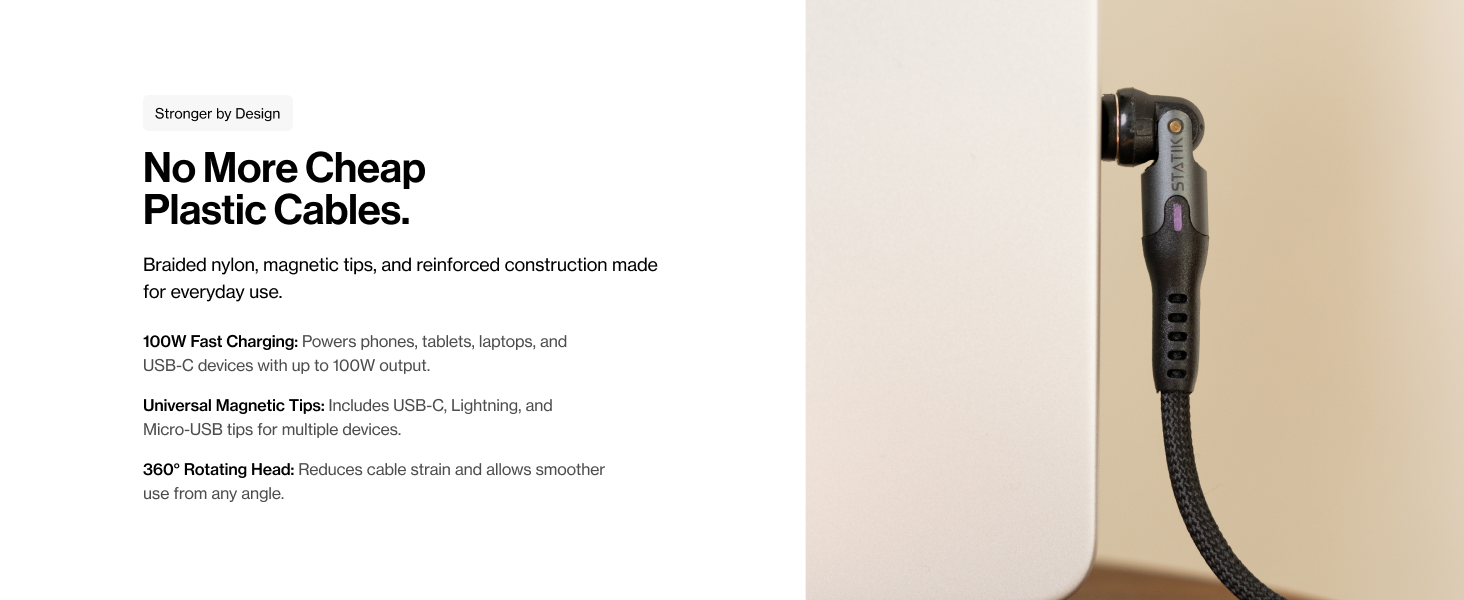 magnetic rotating tip charging cable