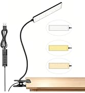 LINTYLE Clip On Desk Lamp, 5 W Rechargeable Reading Light, 400LM Book Light, 6 Level Brightness 3...