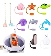 10pc 3D Sea Animal Straw Topper for Stanley Cute Reusable Silicone Sea Animal Straw Cover with Cu...