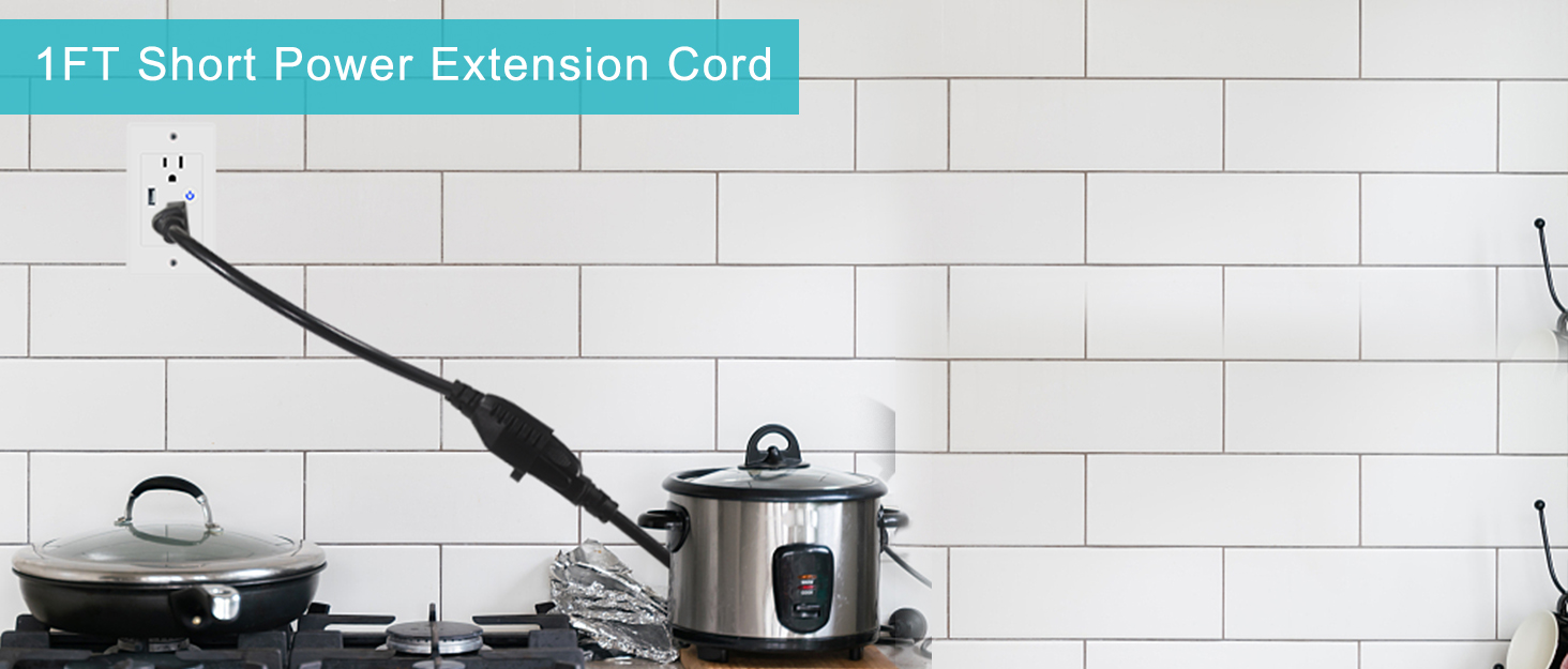 Short Power Extension Cord 1FT 