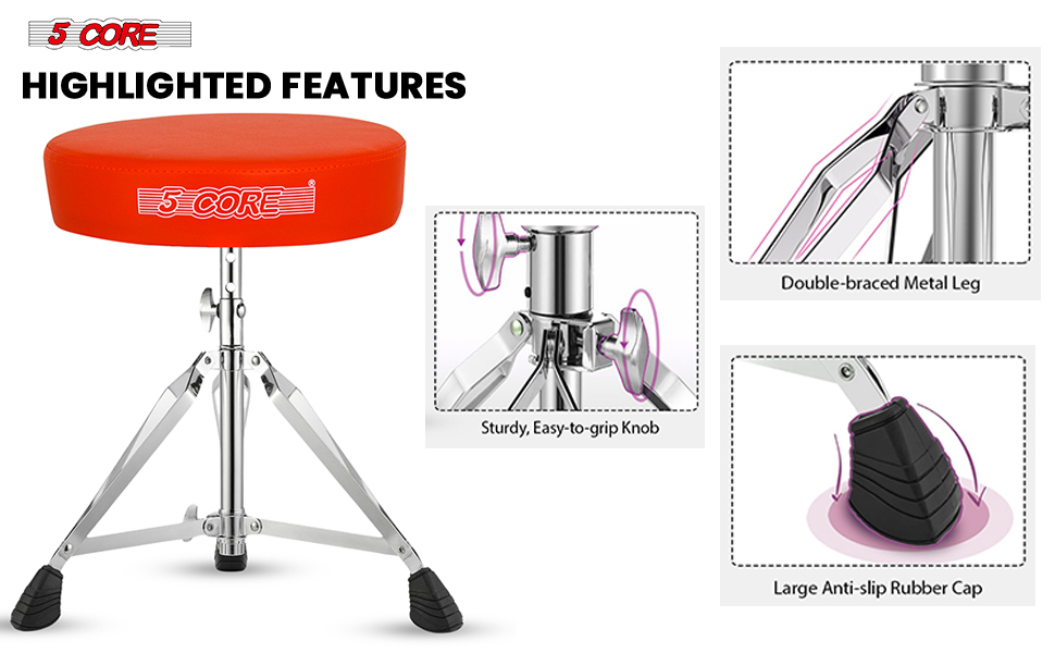 Product image 5 CORE Drum Throne Height Adjustable Guitar Stool Thick Padded Memory Foam 