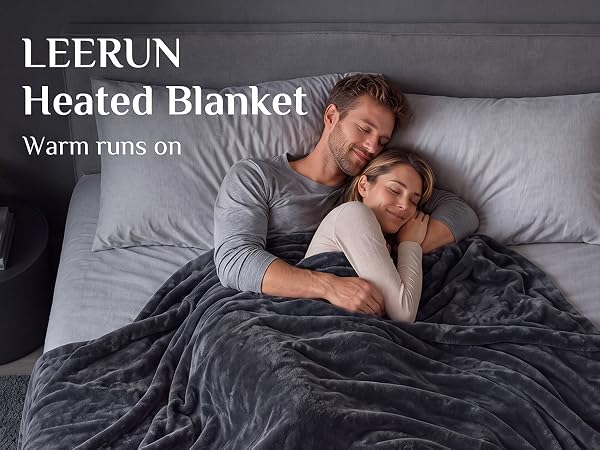 LEERUN heated blanket full size, washable sherpa heated blanket, cozy gift for bed and couch